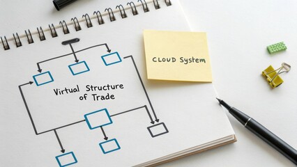 Diagram Showing Virtual Structure of Trade with Cloud System Concept and Stationery on Desk for Business or Technology Use