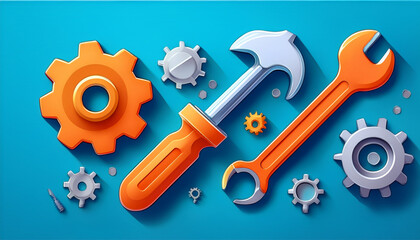 Flat vector set of tools and service icons including wrench, screwdriver, and gear for repair or settings design.