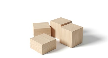 Minimalist aesthetic display featuring pale wooden blocks against a stark white backdrop creating