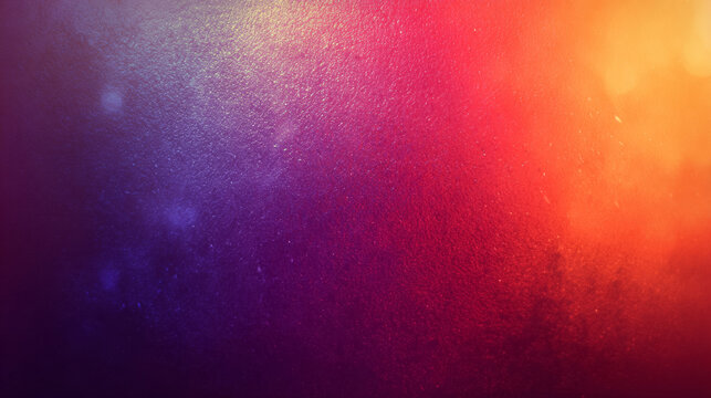 Vibrant abstract background with a textured surface, a colorful gradient of blue, purple, red, and orange, and subtle light effects.
