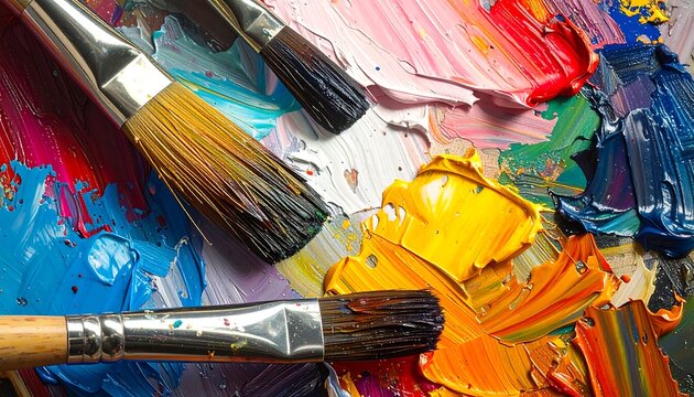 Colorful Paintbrushes and Palette. - Powered by Adobe