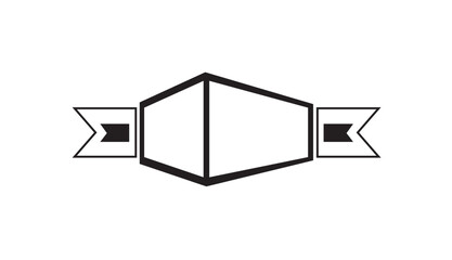 A simple, geometric banner with a central shape and decorative end elements.