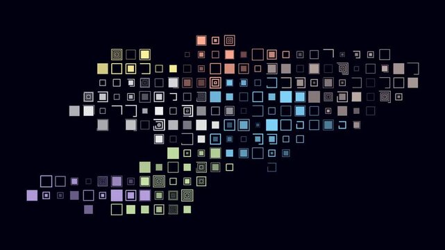 Kyrgyzstan animated country shape. Pulsating colored dots on the map of the country. Large size square blocks. Digital style Kyrgyzstan map on dark background. Beautiful animation video.