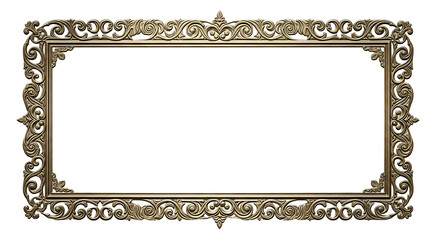 Elegant Ornate Gold Frame with Intricate Carvings on Transparent Background