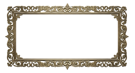 Elegant Ornate Gold Frame with Intricate Carvings on Transparent Background