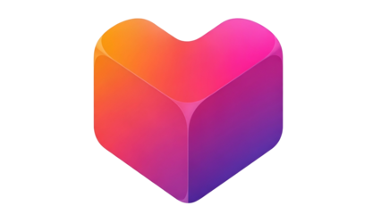 Colorful Heart-Shaped Cube on Transparent Background Modern Digital Design
