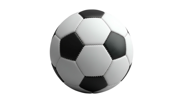 Classic Black and White Soccer Ball on Transparent Background