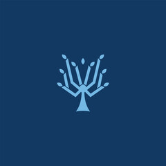 blue menorah illustration on a matching color background