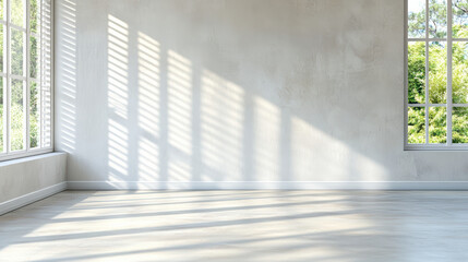 Obraz premium Bright room with shadows from shutters creating serene atmosphere and inviting light
