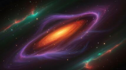 Vibrant galaxy with swirling purple and orange cosmic dust and stars