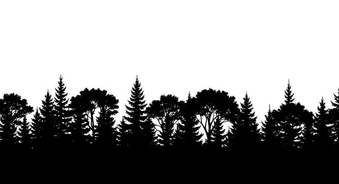 Seamless Horizontal Forest Silhouette Banner Vector Illustration Treeline Background