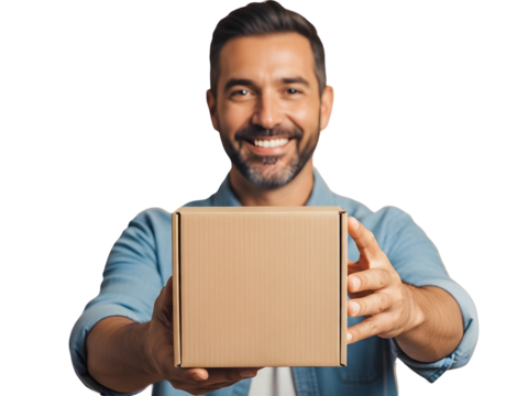 Delivery Box Presentation Handsome Smiling Man Courier Package Shipping