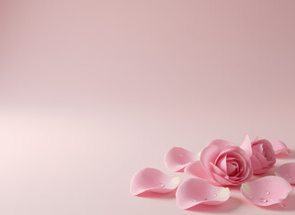 Pink rose petals on soft beige background