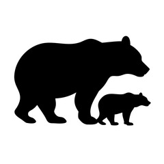 Obraz premium Silhouette of a bear walking with its cub in the wilderness