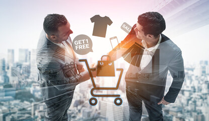 Glowing shopping cart with sale tags, clothing, and mobile items representing online retail marketing and e-commerce promotions Parse