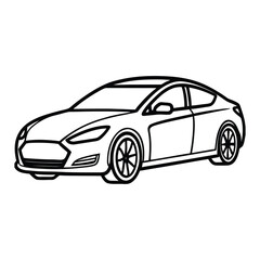 Modern electric sedan car, side view, isolated on white background