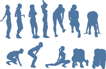 陸上競技をする女性のイラストセット