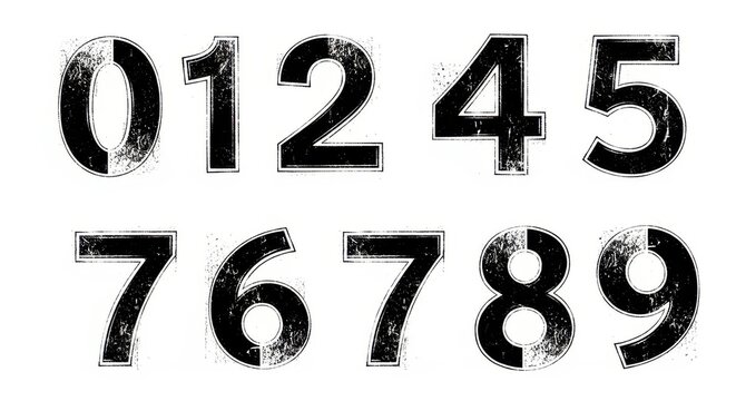 Distressed black numbers display offering a textured numerical collection from zero to nine