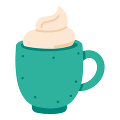 hot chocolate with cream in a cup drink beverage flat color vector illustration template design
