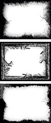 A Set of Three Distressed Grunge Photo Frames, Black and white grunge frame vector illustration, three black and white grunge frames with a white border