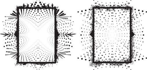 vintage grunge frame featuring a geometric shape halftone dot design pattern template,  Old vintage photo frame border