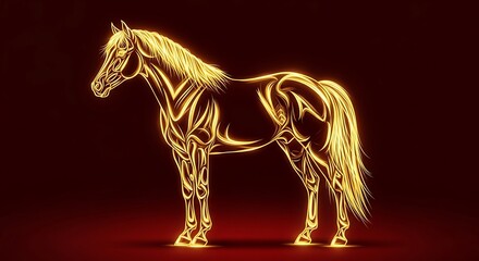 Elegant golden horse figure made of glowing yellow lines.