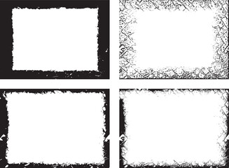 Collection of Grunge  frame, Set of Four Distressed Grunge Borders and Frames, Set of black and white grunge frames with vector texture and paint splatter border design
