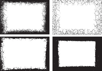 Collection of Grunge  frame, Set of Four Distressed Grunge Borders and Frames, Set of black and white grunge frames with vector texture and paint splatter border design