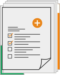 Vector illustration stack of medical documents with checkboxes and a plus sign