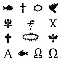 Collection of Christian Religious Icons and Symbols Silhouette Set