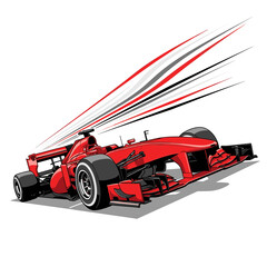 Obraz premium Dynamic Red Formula 1 Race Car Illustration with Speed Lines Vector Art