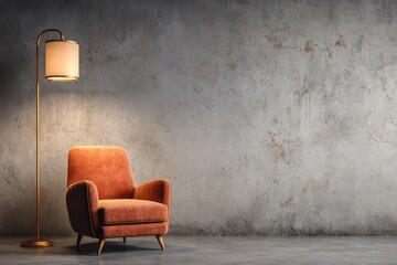 Cozy armchair and elegant lamp create a warm atmosphere.