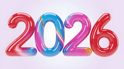 Glossy 3D illustration of the year 2026 with vibrant gradient colors and a modern festive design