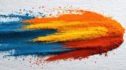 Blue, yellow, and orange powders streak across a white textured surface.