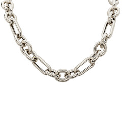 Fototapeta premium Chain-necklace-circle chain-rope chain-silver chain-hanging-men's chain-modern-stylish-fashionable-white background.