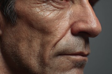 Fototapeta premium macro chin and jawline skin mid-age, slight sagging, realistic detail