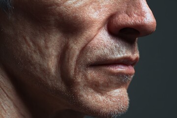Obraz premium macro chin and jawline skin mid-age, slight sagging, realistic detail