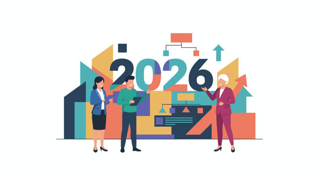 Team planning business goals for 2026 Strategy success and corporate growth concept
