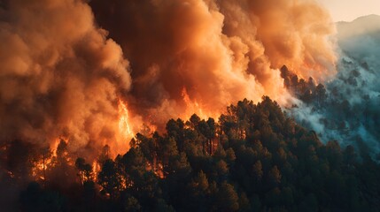 Cinematic Aerial of Active Wildfire Raging