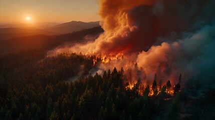 Cinematic Aerial of Active Wildfire Raging