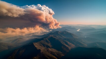 Wildfire Smoke Plume Over Mountain Range