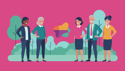 Diverse professional team portrait outdoors ready to communicate Corporate announcement concept