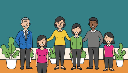 Diverse team smiling together in an office setting Professional collaboration community and support