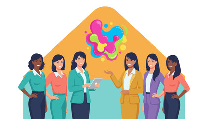 Diverse team of professional women collaborating on creative business ideas Vector illustration for innovation