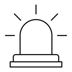 Emergency siren light vector icon. Black line art of flashing beacon with rays. Warning, police, ambulance, or alert signal symbol for safety and emergency design.