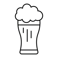 Beer glass vector icon. Black line art of tall pint with foam. Alcohol drink, bar, or pub symbol for beverage menu and Oktoberfest design.