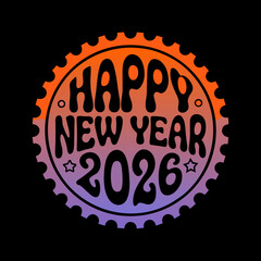 Circular badge with happy new year 2026 text celebration 1