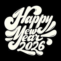 Happy New Year 2026 retro script lettering celebration 2