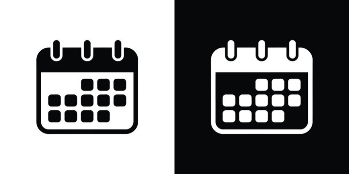 Black and white calendar icon with various dates shown in a transparent style
