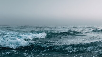 Fototapeta premium Foggy Ocean Waves, Nature Landscape Atmosphere Design Material